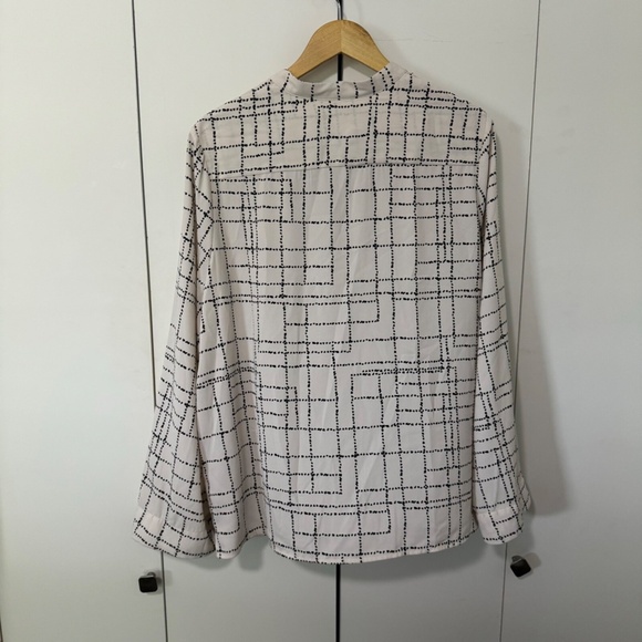 PROLOGUE XXL Long Sleeve V-Neck Blouse Grid Print Office Career - Picture 4 of 5